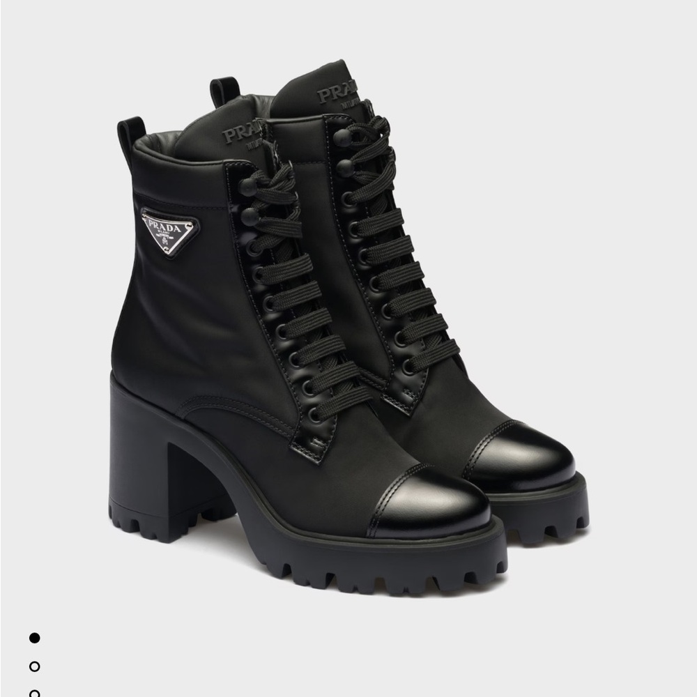 Prada Women's Black Lace-Up Boots Re-Nylon & leather
